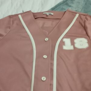 Pink button up Jersey Shirt